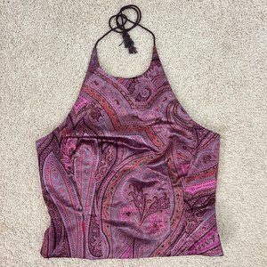 Ann Taylor Purple Paisley Cotton Blend Halter Beaded Top 6 S